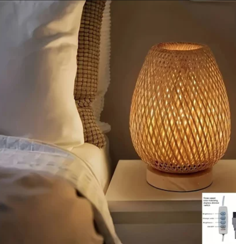 Handwoven from natural Indonesian rattan bed side Light