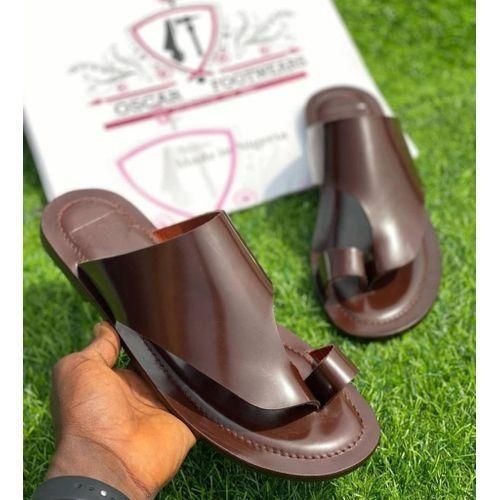 Fashion Men's Toe Stripe Wet-Look Palm Slippers 